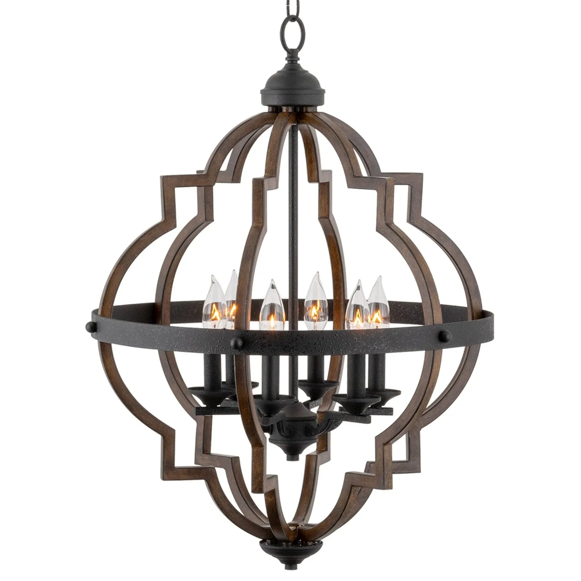 Kira Home Capistrano 28" Rustic Farmhouse Chandelier, Wood Style Metal Frame