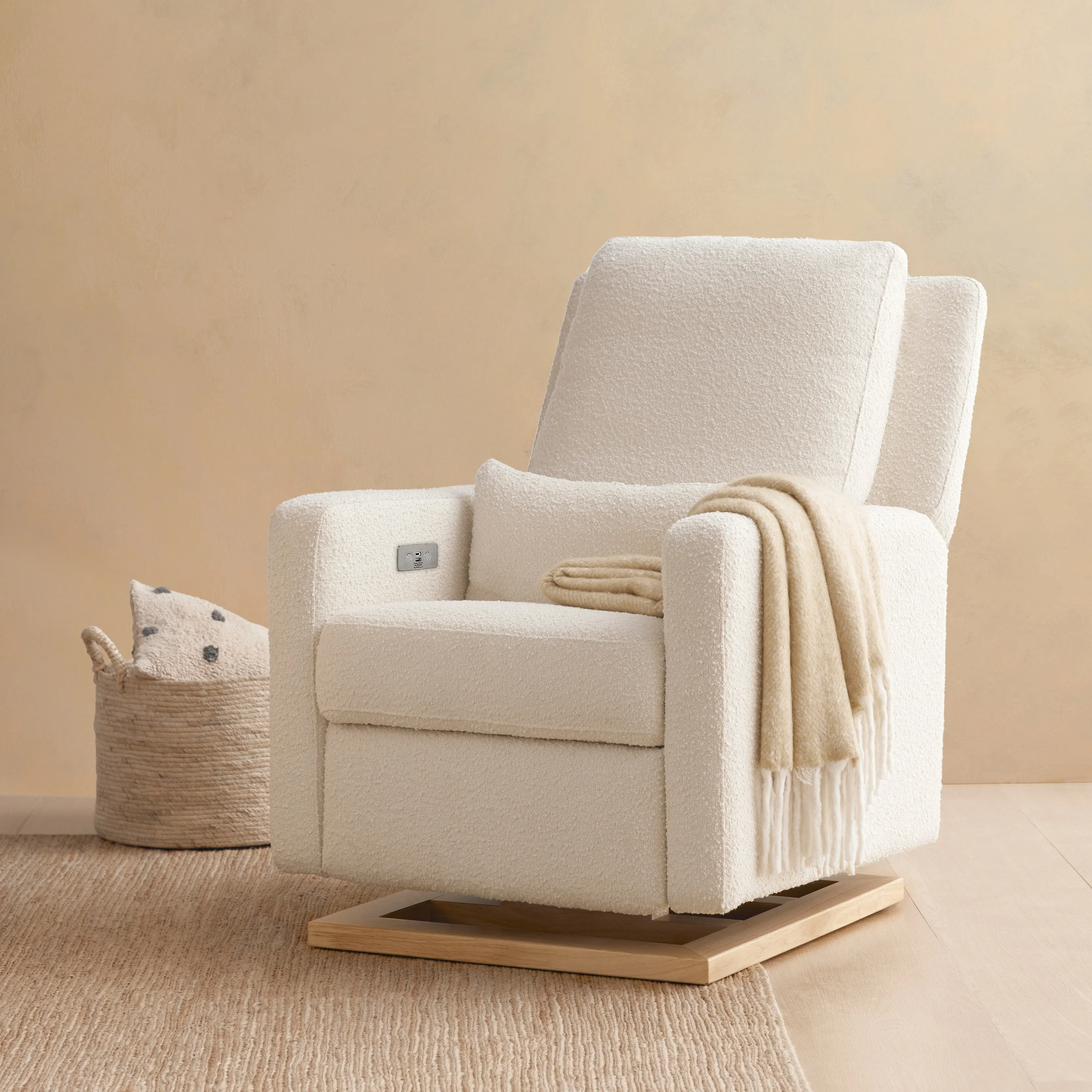 Babyletto Sigi Glider Recliner with Electronic Control and USB in Ivory Boucle