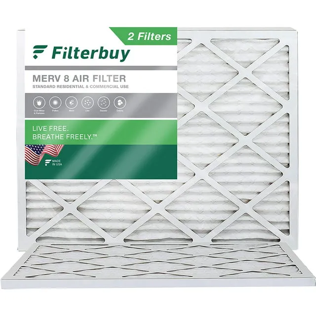 Filterbuy 20x20x1 Air Filter MERV 8 Dust Defense (2-Pack), Pleated HVAC AC Furnace Air Filters Replacement (Actual Size: 19.50 x 19.50 x 0.75 Inches)