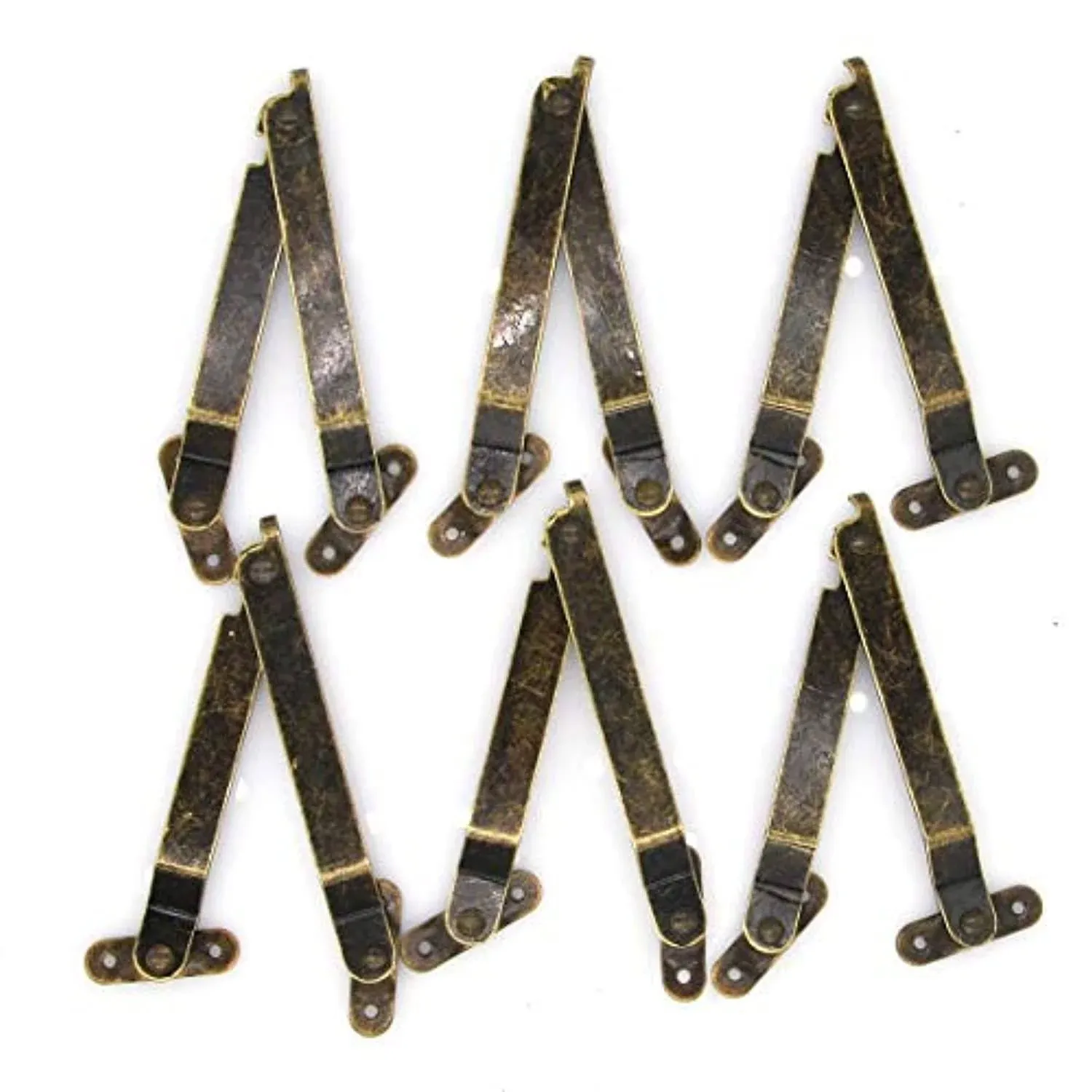 6 Pcs Antique Brass Lid Folding Support Hinges Lid Stay Hinge for Wooden Box Chest Cabinet Cupboard Lid Lift Up Stay (Folded Length 3-13/16"/9.7cm, Width 7/16"/1.1cm)