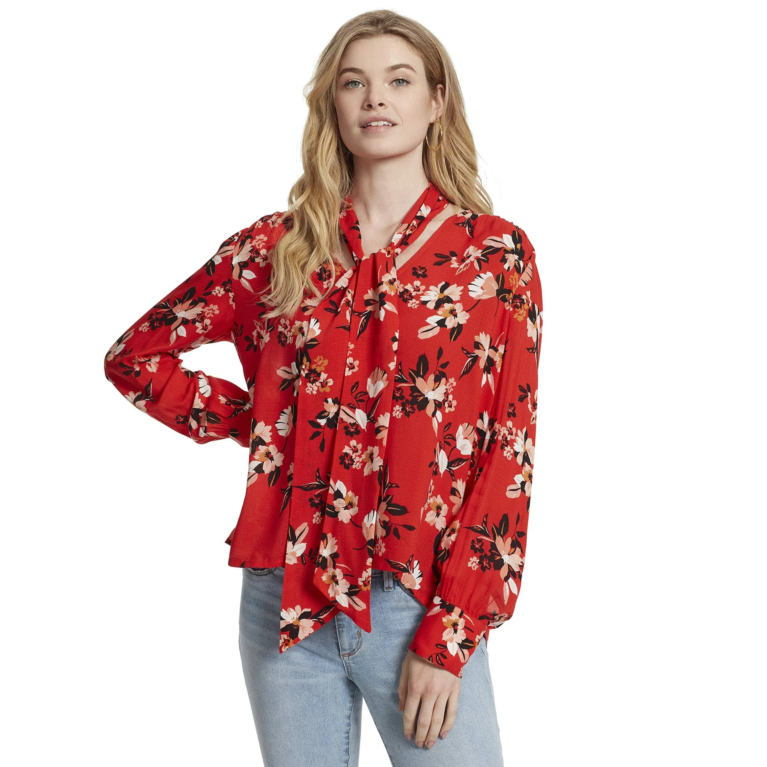 Jessica Simpson 2X Career Floral Print Blouse Long Sleeve with detachable Scarf