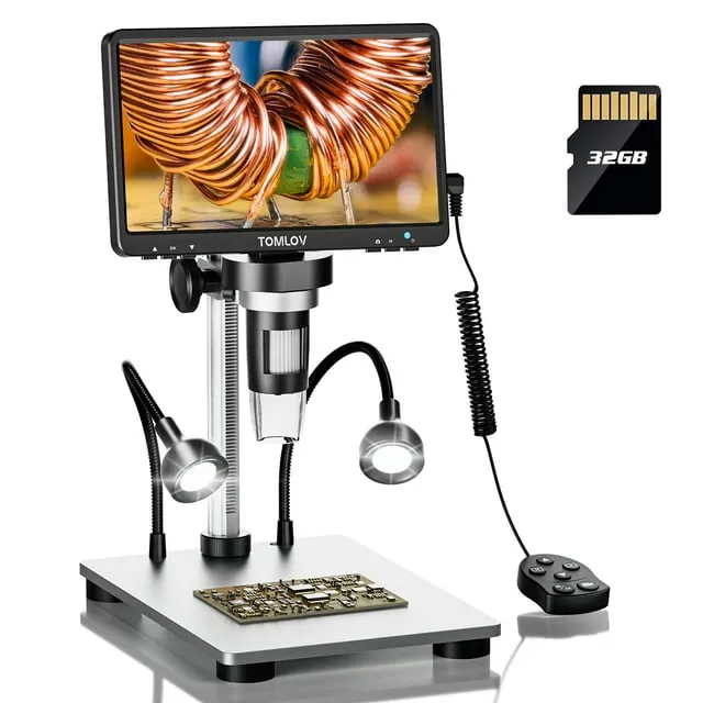 TOMLOV 7" Digital Microscope 1200X Video Record Coin Magnifier Soldering Camera