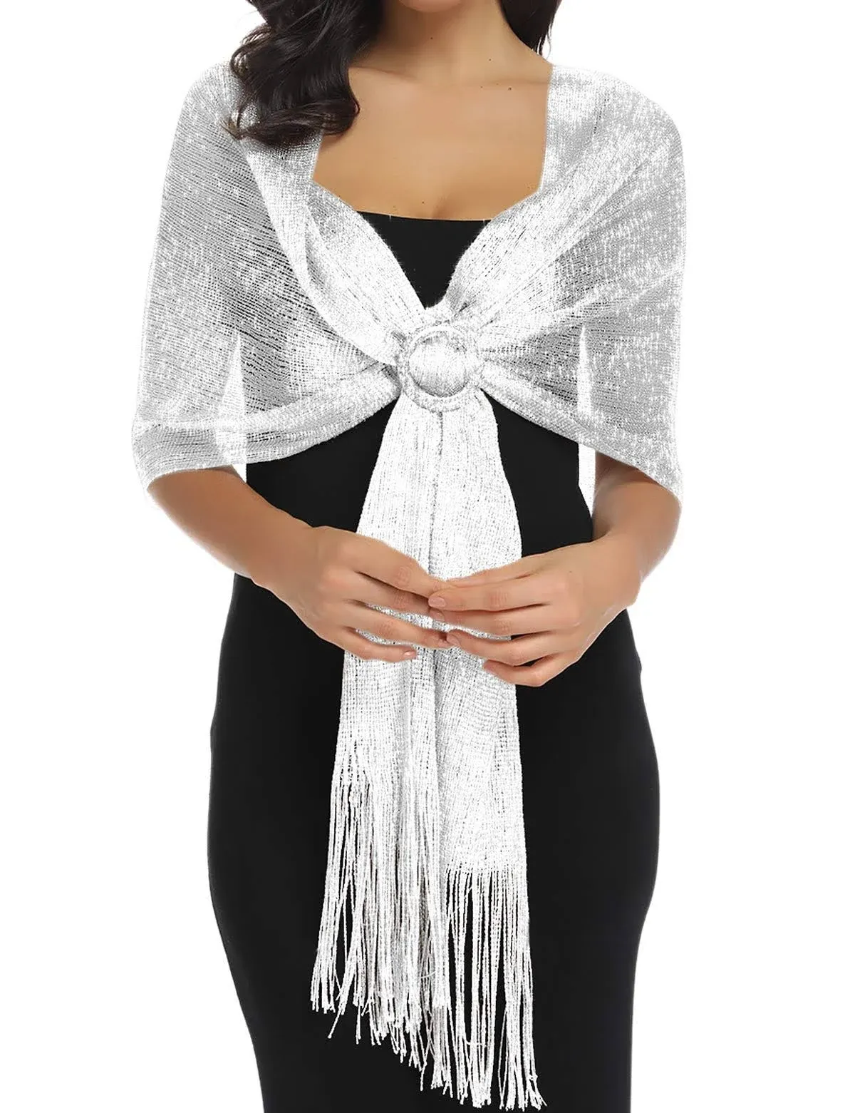 Rheane Sparkling Metallic Shawls and Wraps with Buckle for Evening Party Dresses ...