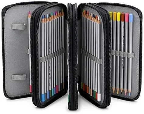 BTSKY Handy Wareable Oxford Colored Pencil Bags Large 72 Slots Pencil Organizer Portable Watercolor Pencil Wrap Case (Black)