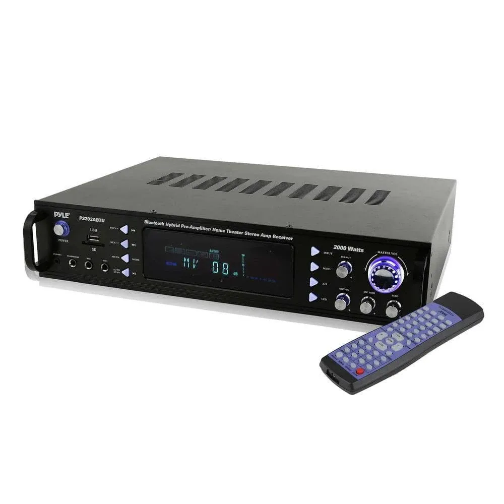 Pyle Bluetooth Hybrid Pre-Amplifier, Home Theater Stereo Amp Receiver, 2000W