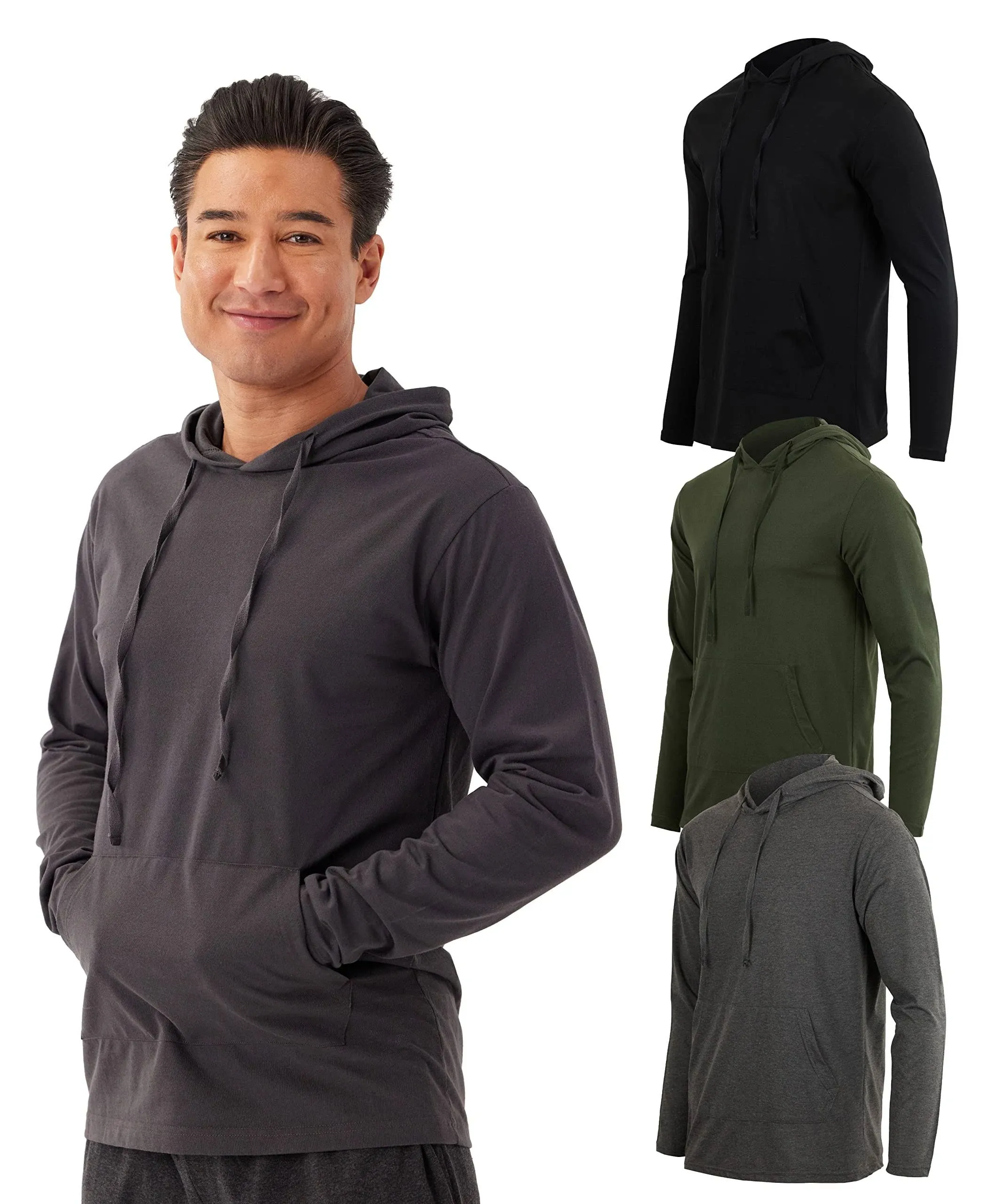 Real Essentials 3 Pack: Men's Cotton Lightweight Casual Pullover Drawstring Hoodie With Pocket (Available In Big & Tall)