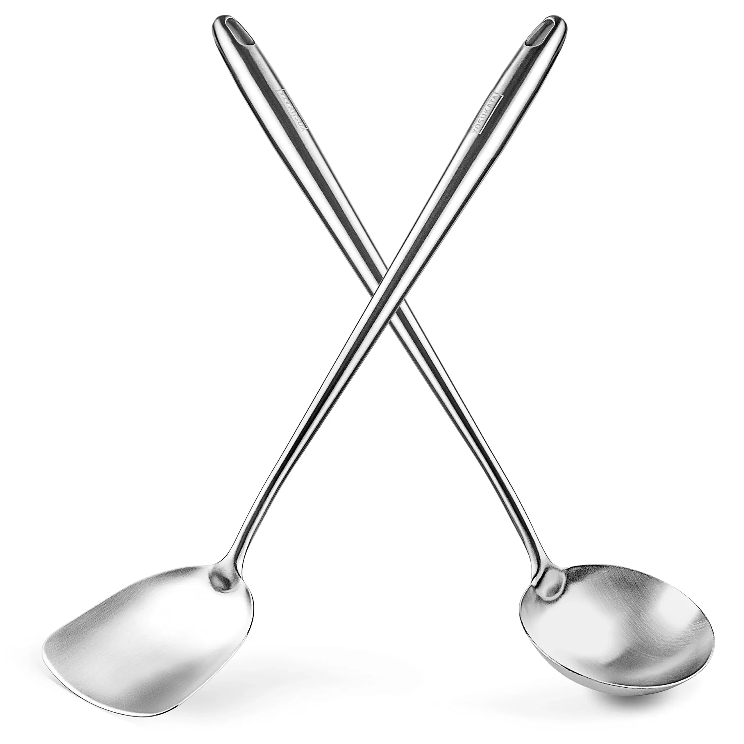 YOSUKATA 43 cm Wok Spatula and Ladle - Set of 2 Heat-Resistant Wok Tools - Universal Wok Ladle and Spatula - High-Grade Stainless Steel Cooking Utensils and Wok Accessories - Solid Wok Utensils