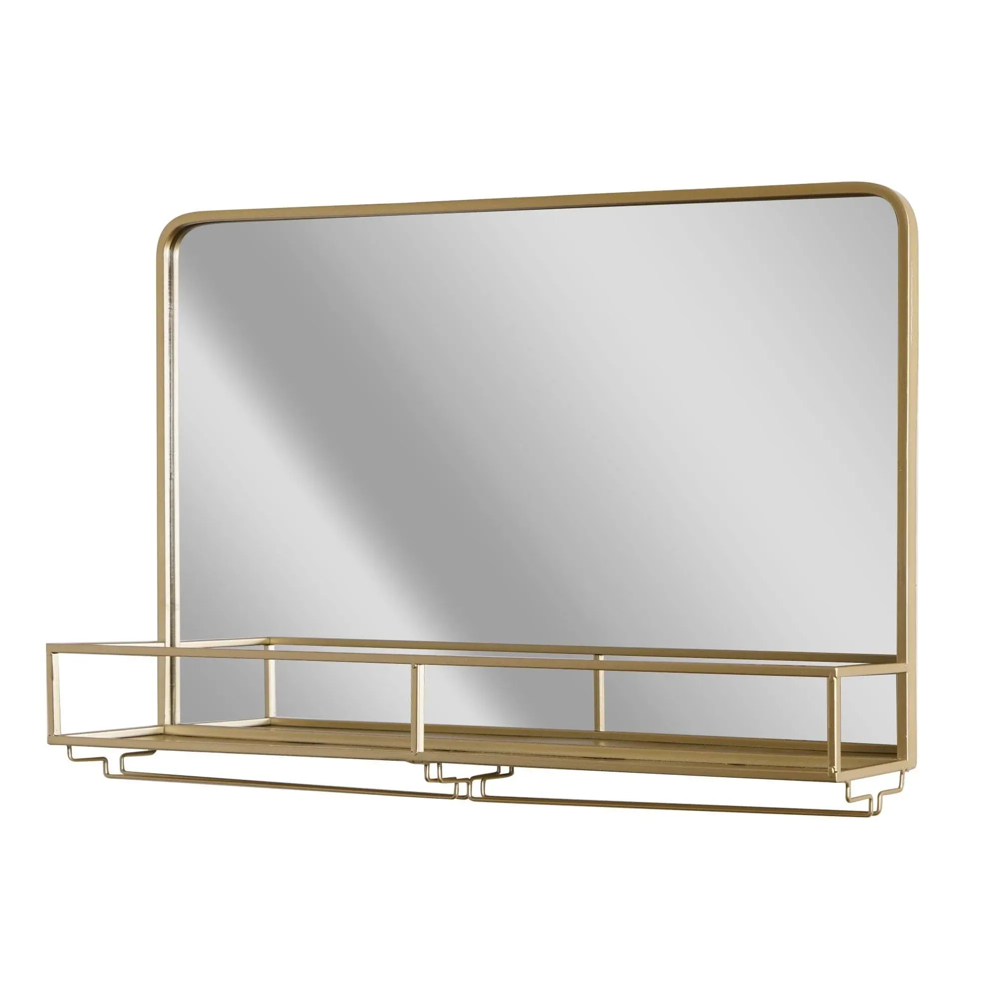 Head West Frame Rectangle Vanity Wall Mirror with Storage, Gold