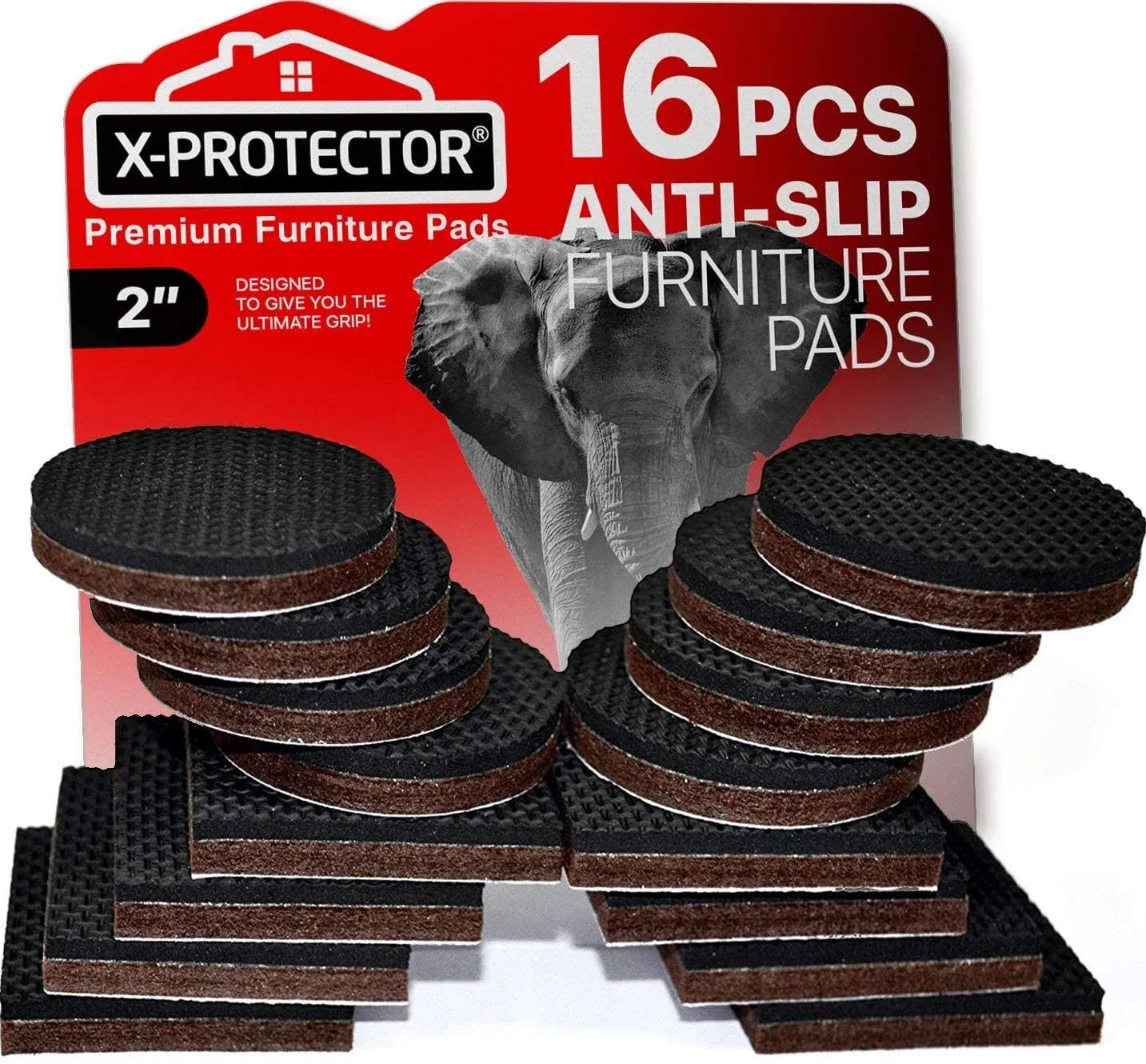 Non Slip Furniture Pads X-Protector 16 PCS 2" - Ideal as Floor Protectors & Furniture Stoppers!