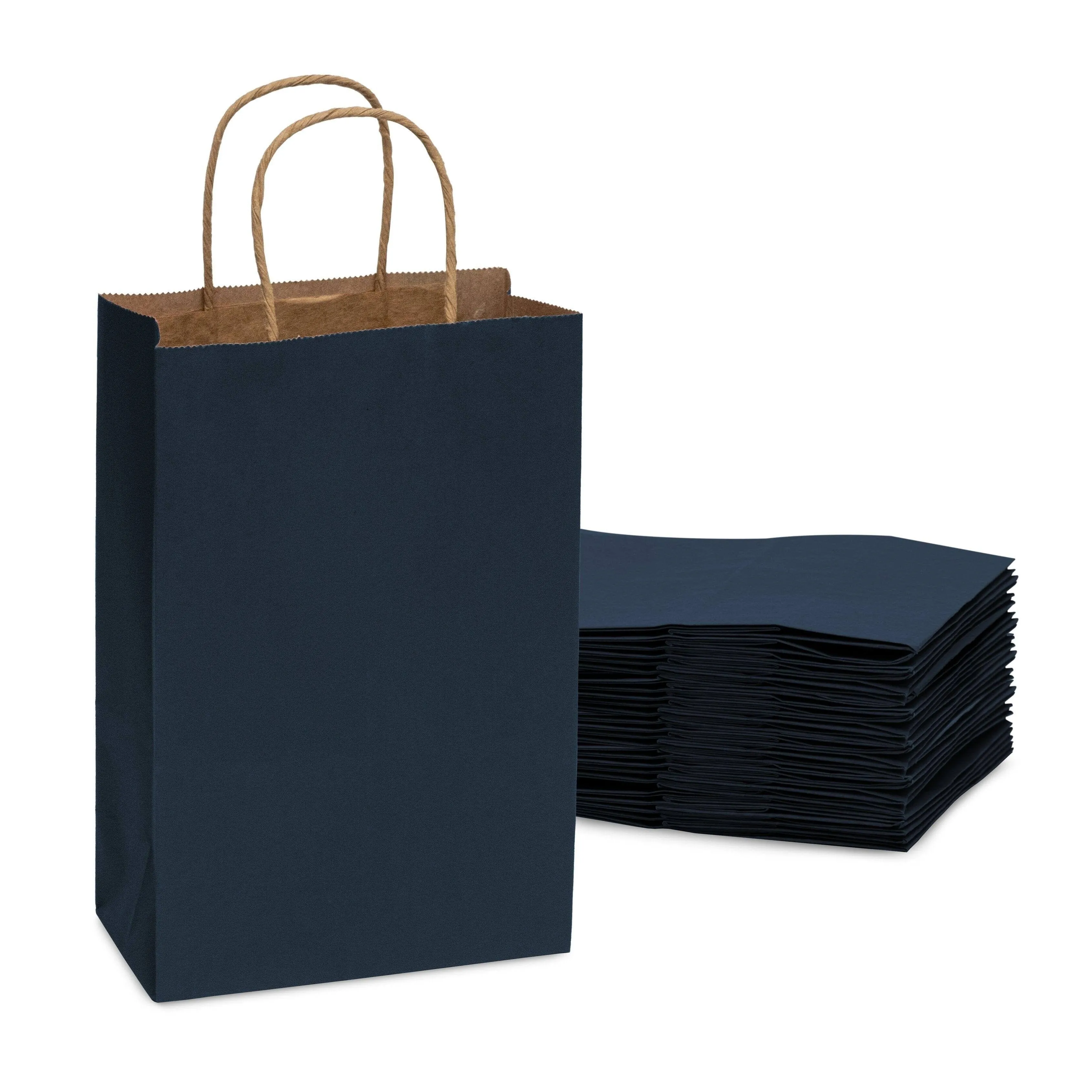 Prime Line Packaging 10x5x13 50 Pack Navy Blue Gift Bags with Handles, Medium Size Craft Bags for Small Business, Retail, Boutique, Merchandise, Bulk