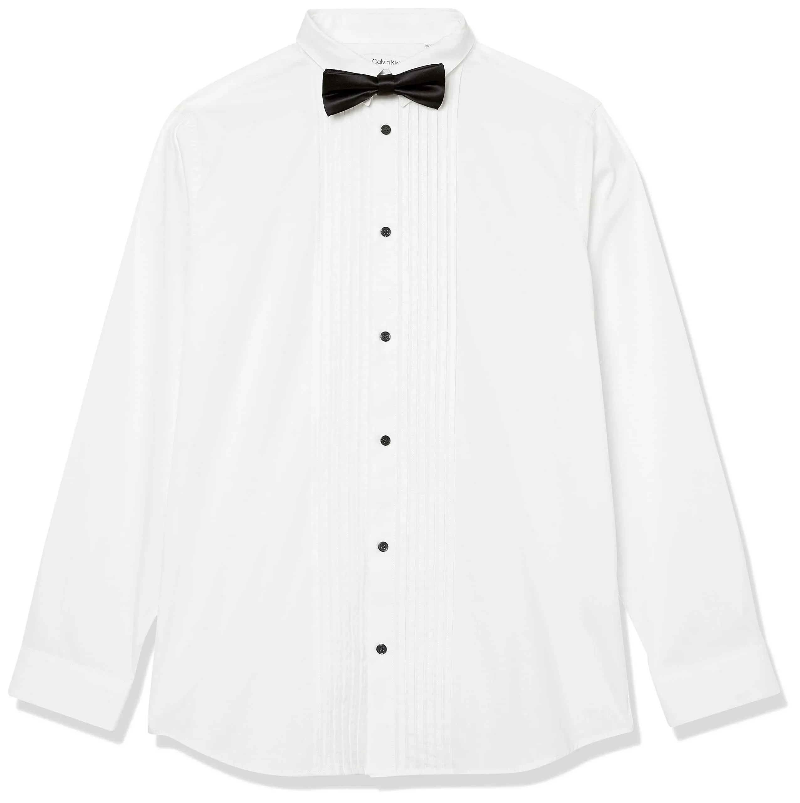 Calvin Klein 100 White Boys 8-20 Boxed Tuxedo Shirt and Bow Tie