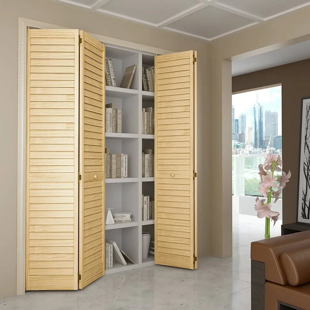 Kimberly Bay Louvered Wood Unfinished Plantation Bi-Fold Door