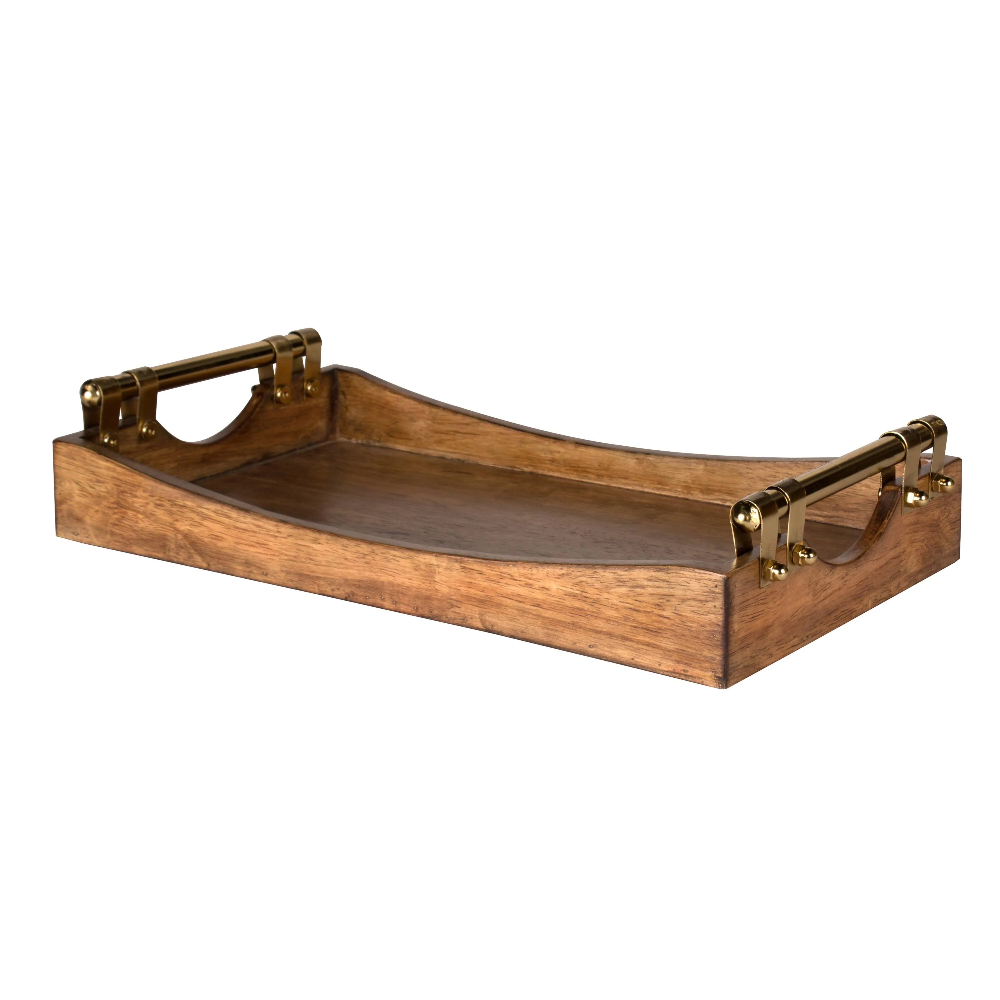 Kate and Laurel Ormond Walnut Wood Decorative Tray with Gold Metal Handles