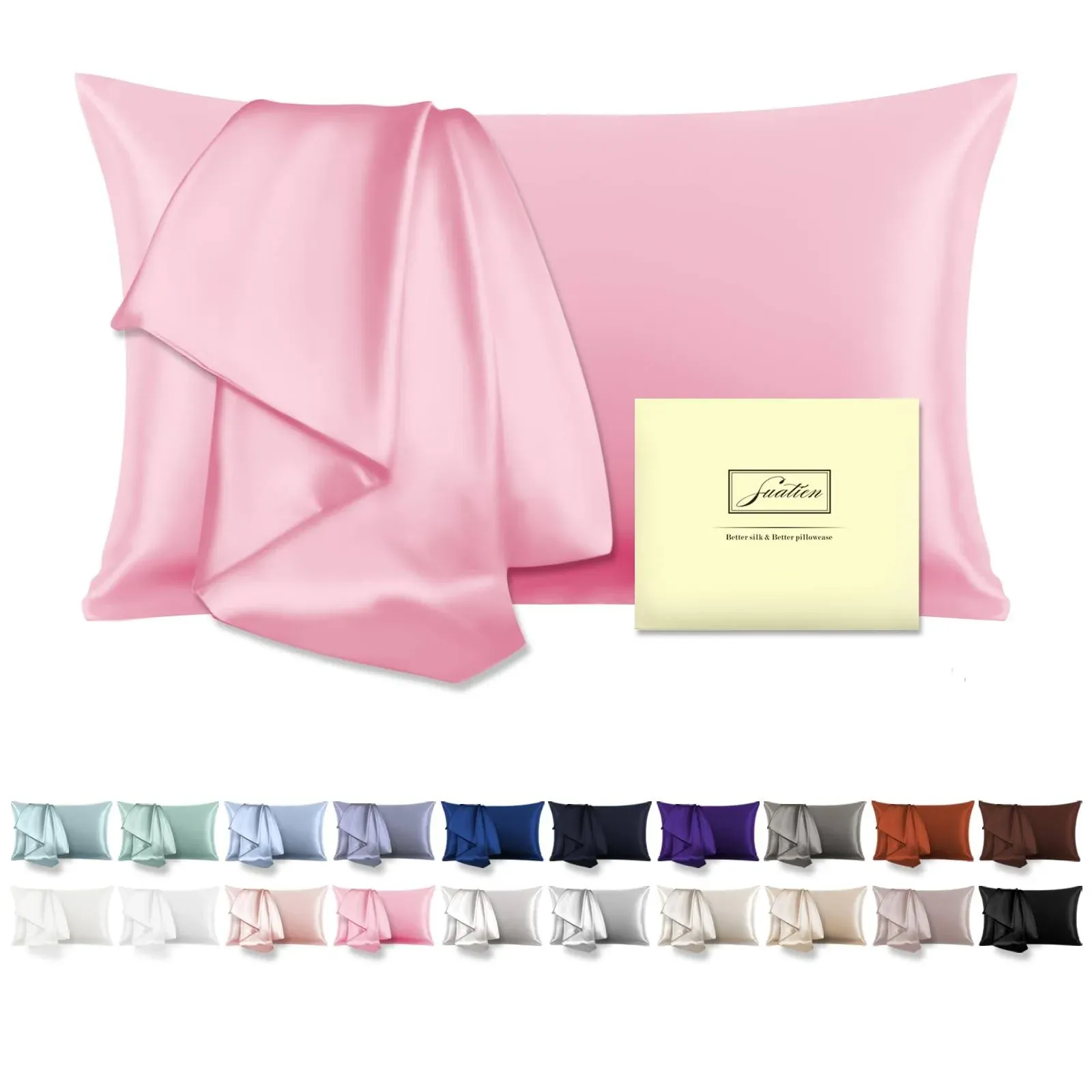 Suatien Mulberry Silk Pillowcase for Hair and Skin Pillow Case with Hidden Zipper Soft Breathable Smooth Cooling Silk Pillow Covers