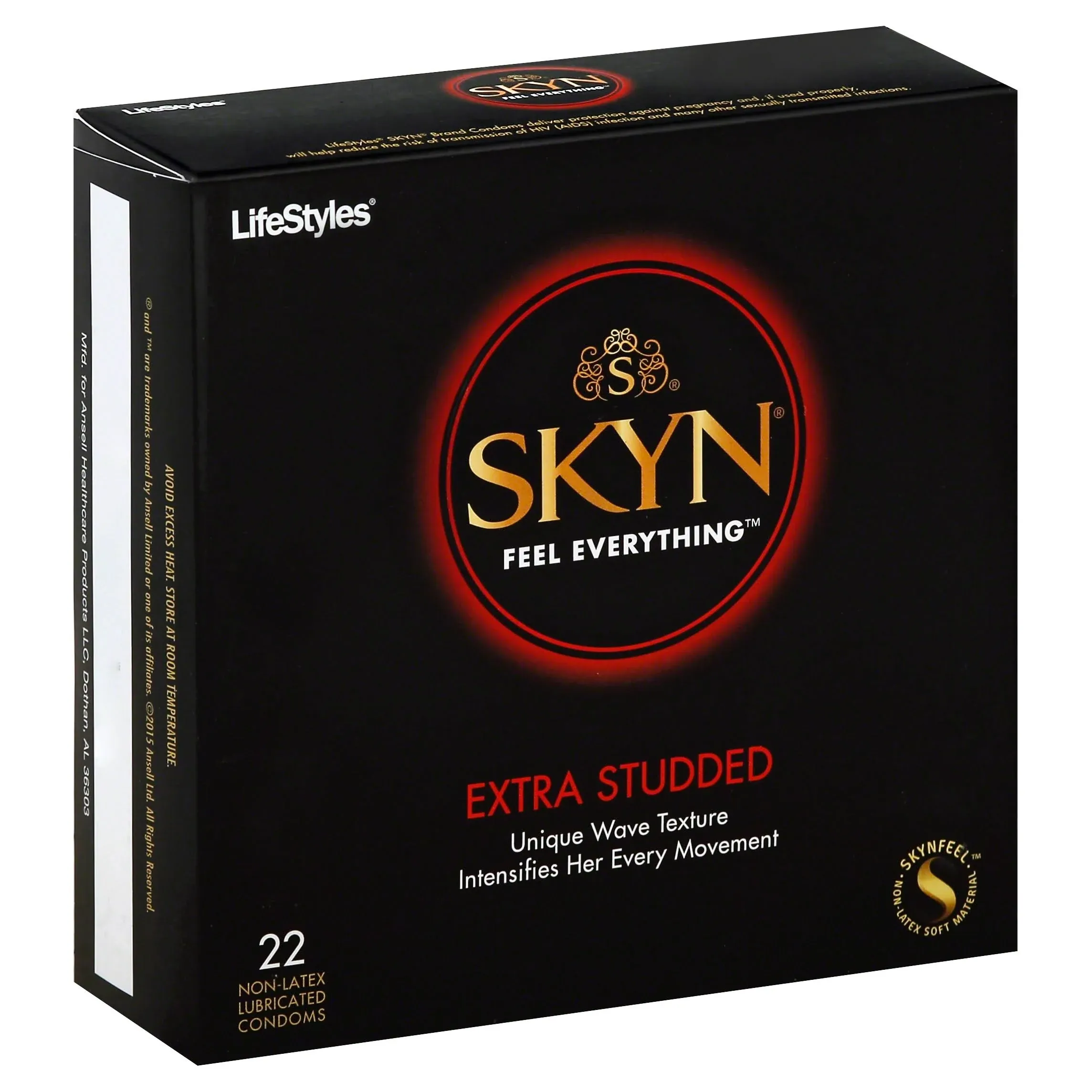 Lifestyles Skyn Extra Studded Polyisoprene Condoms, 22 Count