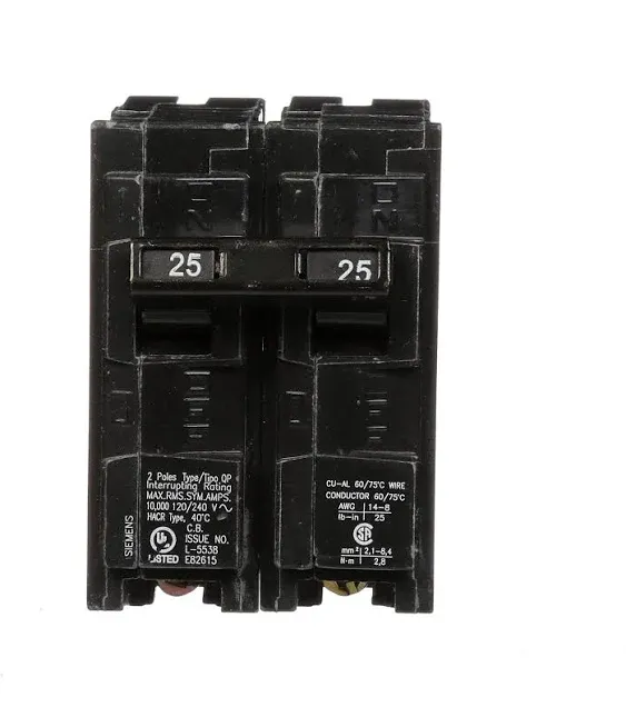 Siemens -HI Q225 25-Amp Double Pole Type QP Circuit Breaker black