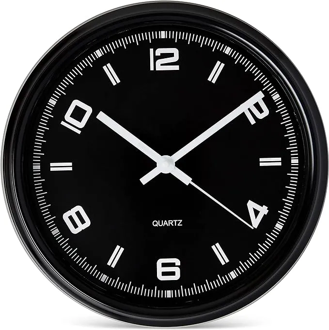 Bernhard Products Black Wall Clock Silent Non Ticking 11 inch Battery Operated ...