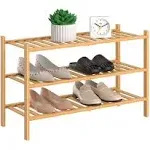 1pc 3-Tier Natural Bamboo Shoe Rack, Stackable Storage Shelf With Multi-Function Combinations, Free Standing Shoe Racks For Convenient Shoe Organization 11&quot; D X 27&quot; W X 13&quot; H