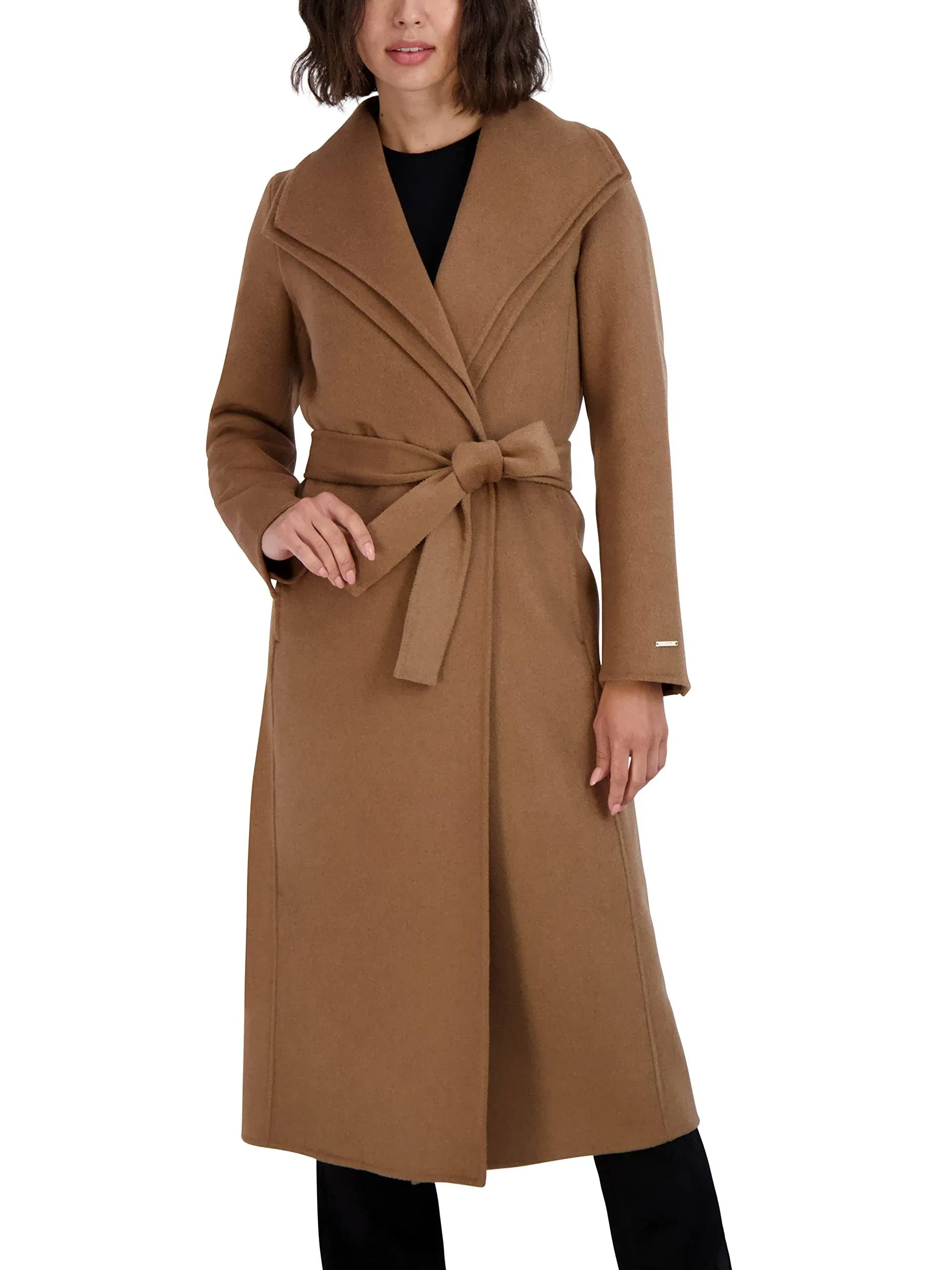 Tahari Women's Elliot Belted Wool Blend Wrap Coat - Camel - Size M