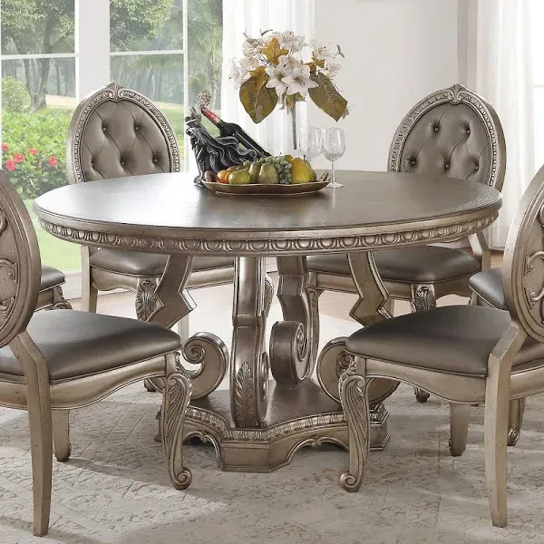 Northville Dining Table w/Single Pedestal, Antique Champagne