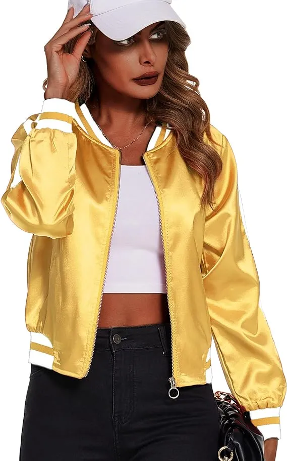 Zeagoo Women's Bomber Jacket Lightweight Zip Up Jacket Casual Striped Jacket Coat Outerwear Windbreaker with Pockets