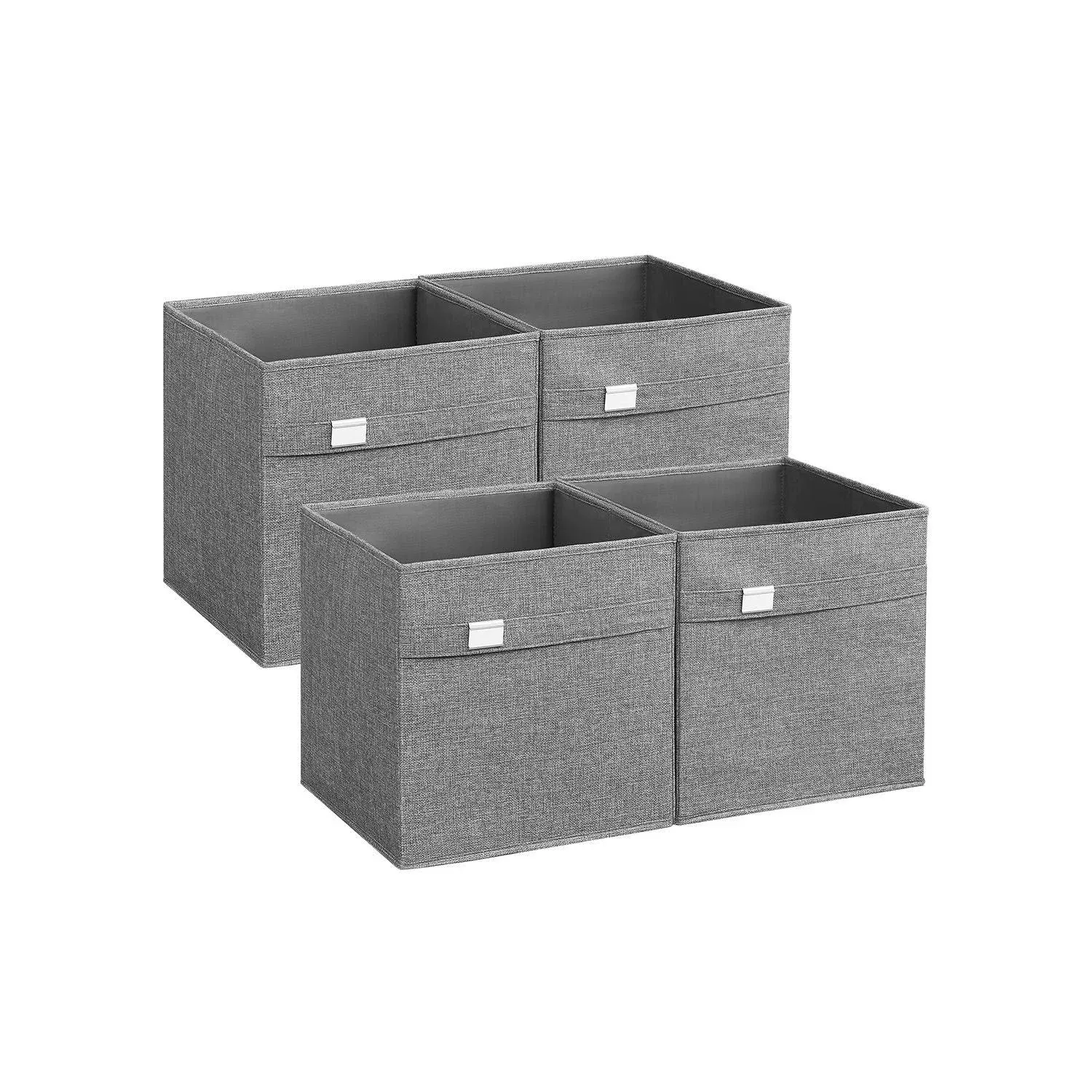 SONGMICS Storage Cubes, Set of 4 Cube Storage Bins, 13 x 13 x 13 Inches, 2 Handles, Oxford Fabric and Linen-Look Fabric, Easy to Clean, Foldable, Metal Label Holders, Dove Gray UROB233G04