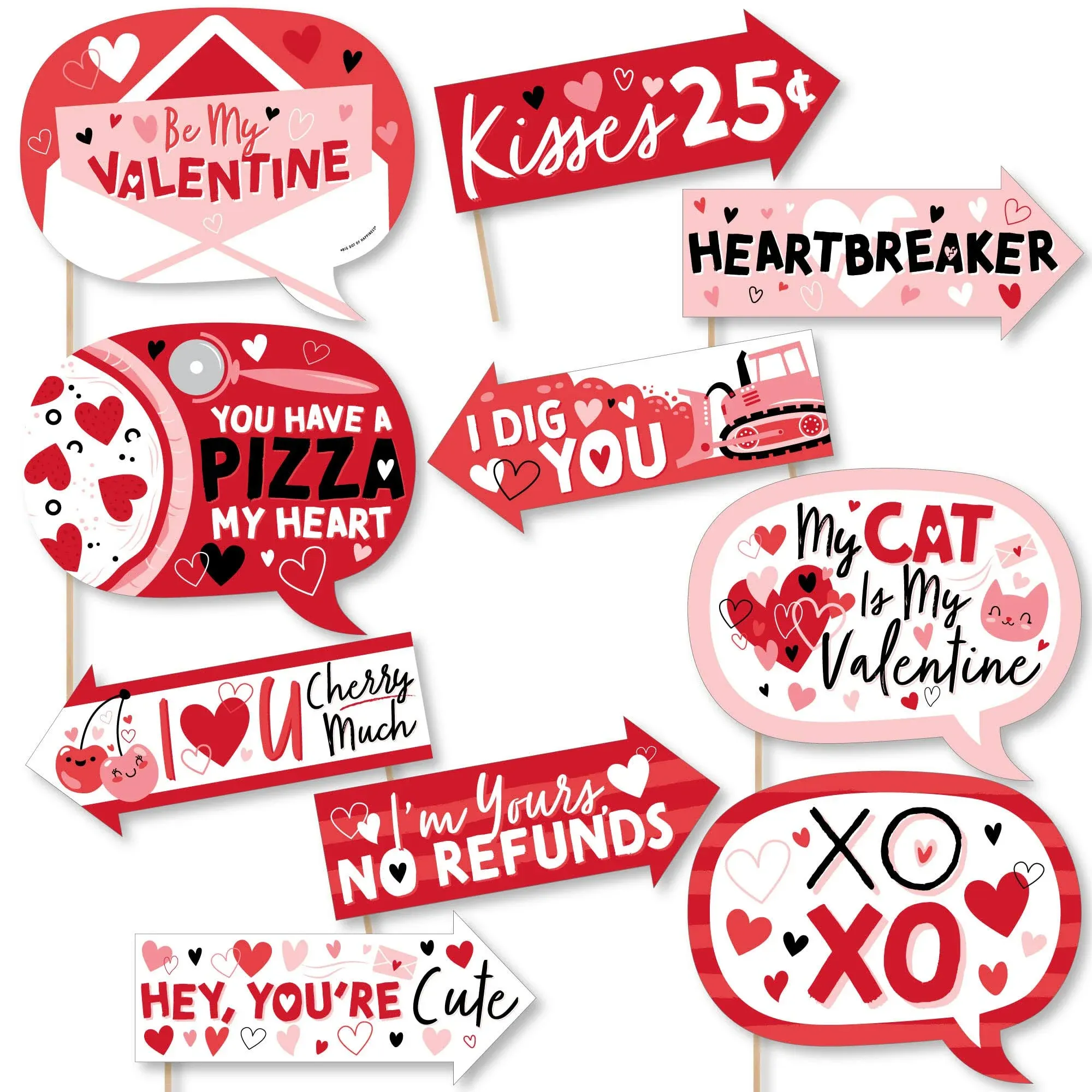 "Funny Happy Valentine's Day - Photo Booth Props Kit - 10 Piece"