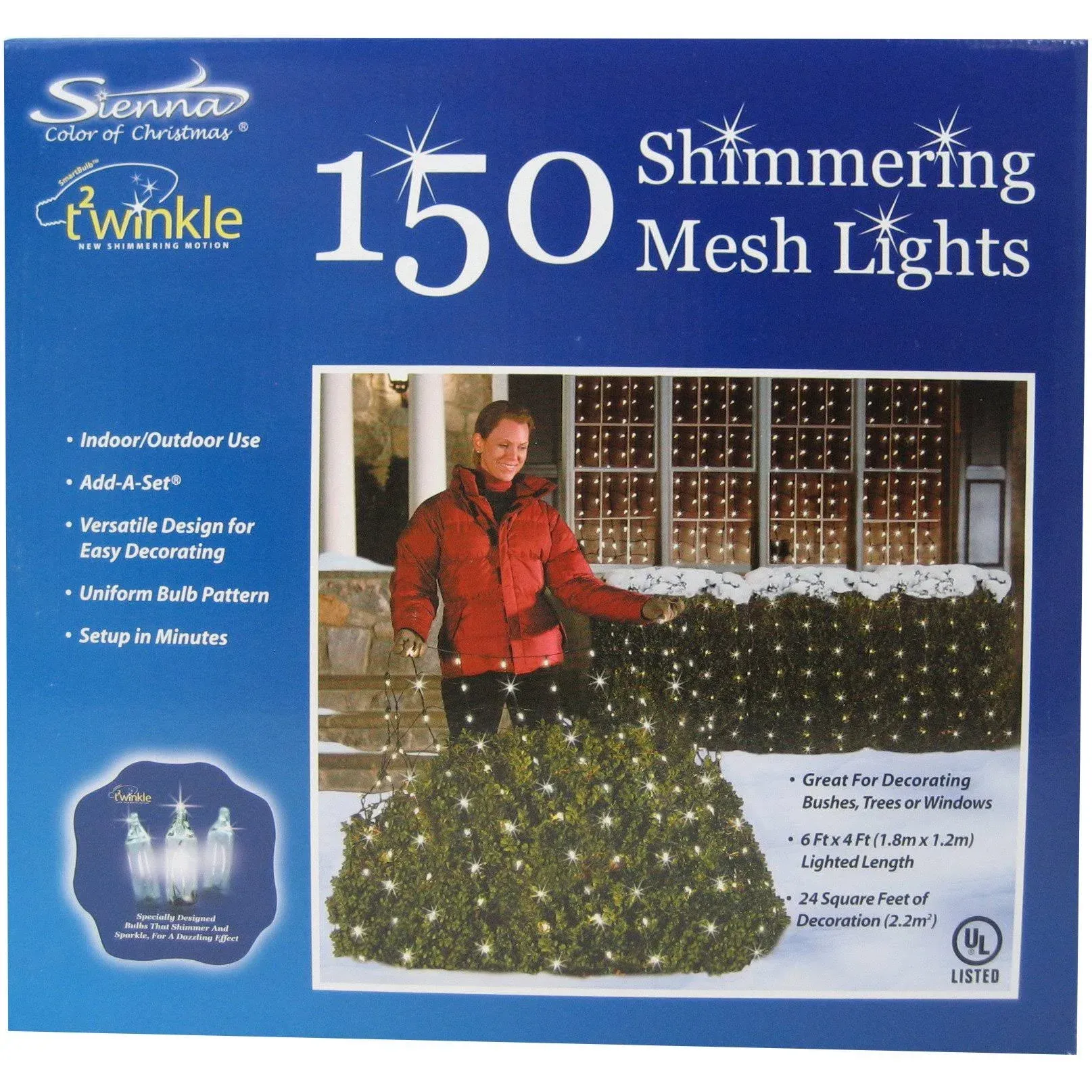 Twinkle Net Lights, 4x6 Shimmering Mesh 150 Christmas Lights For Bushes~Windows<wbr/>+