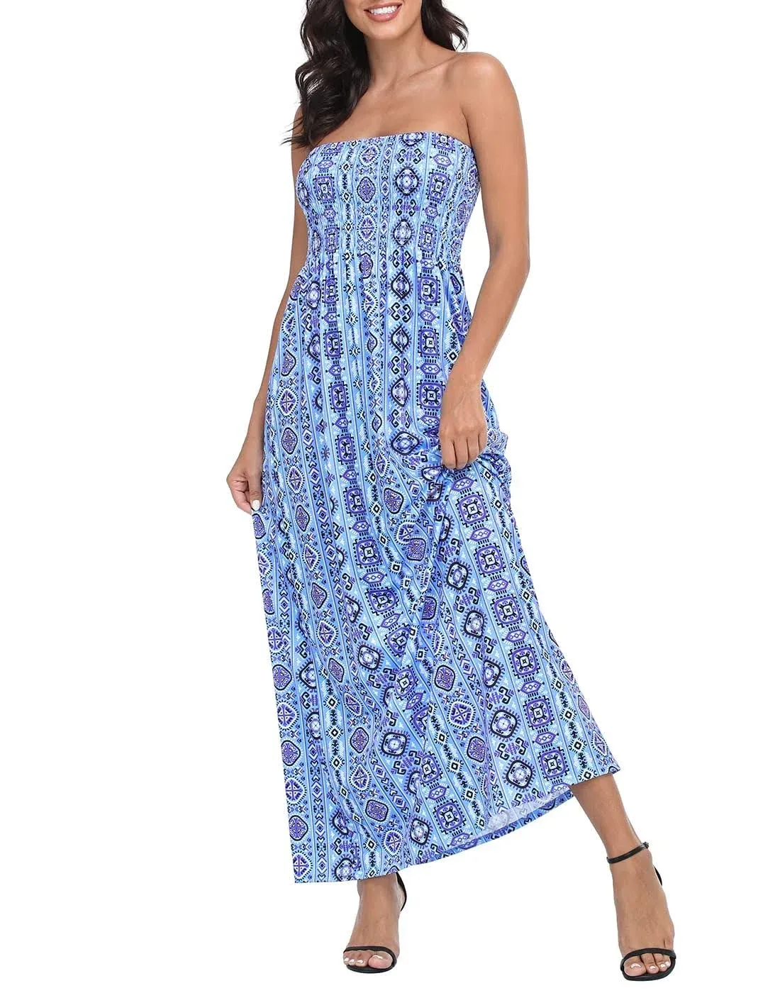 Hde Women's Strapless Maxi Dress Bohemian Sundress Beach Boho 4X, Size: 4XL, Blue