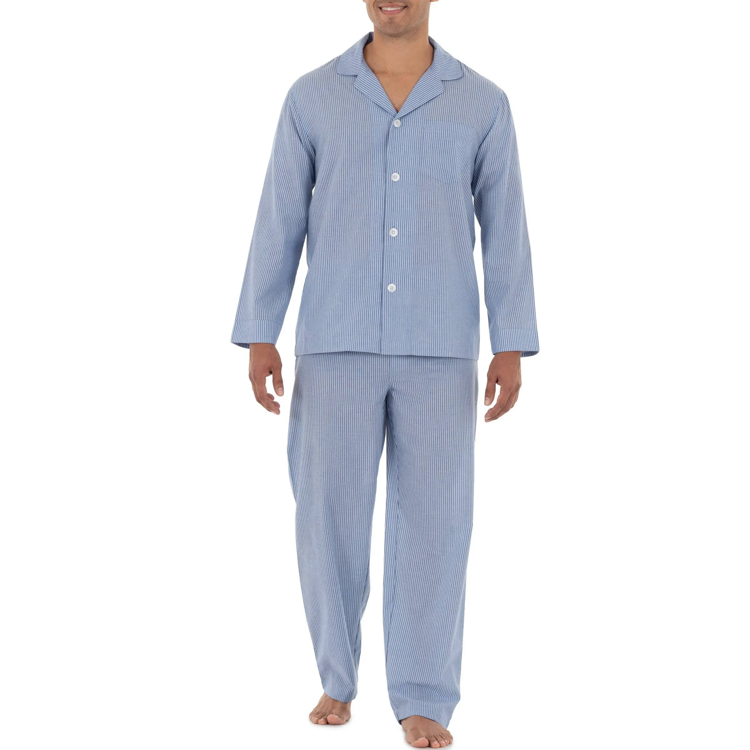 Fruit of the Loom mens Long Sleeve Broadcloth Pajama Set