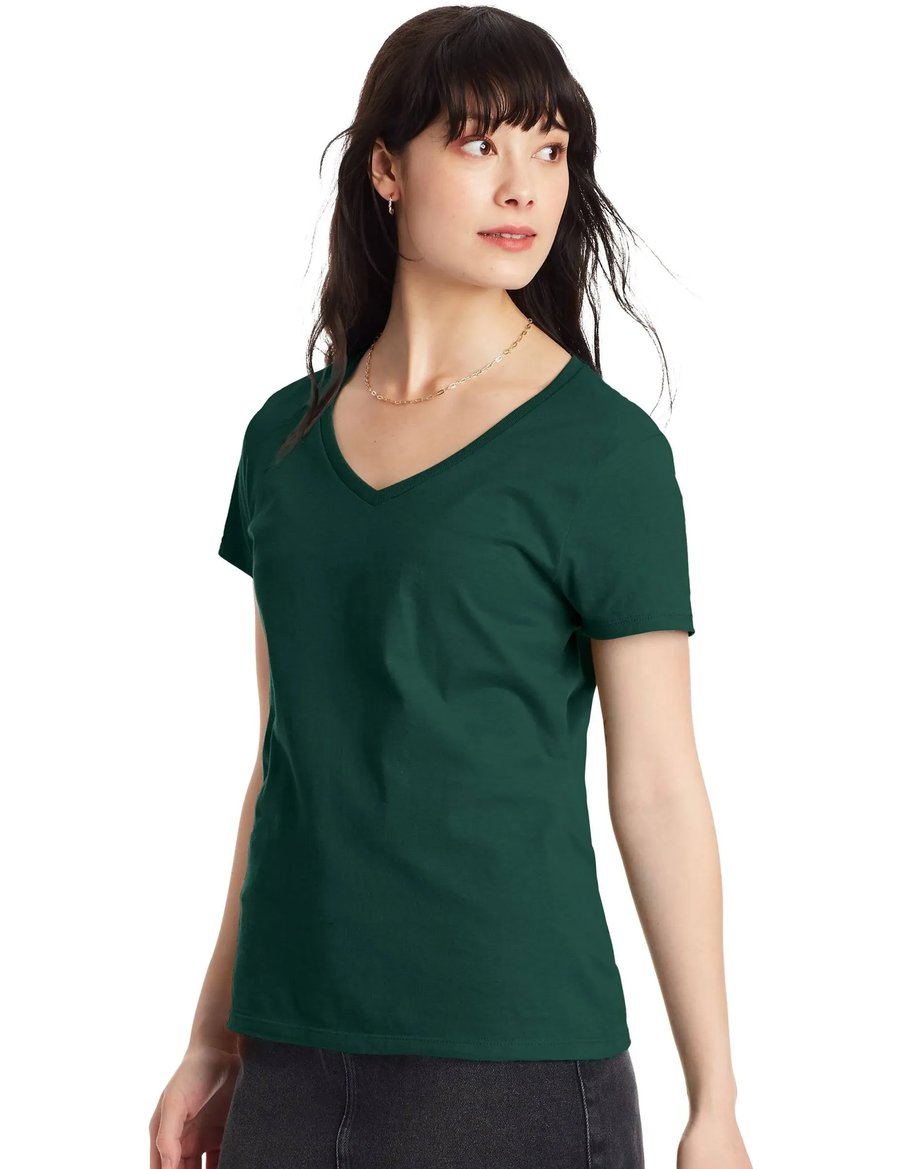 Hanes Women's Perfect-t V-neck T-shirt, Ring-spun Cotton Short Sleeve Tee for Women