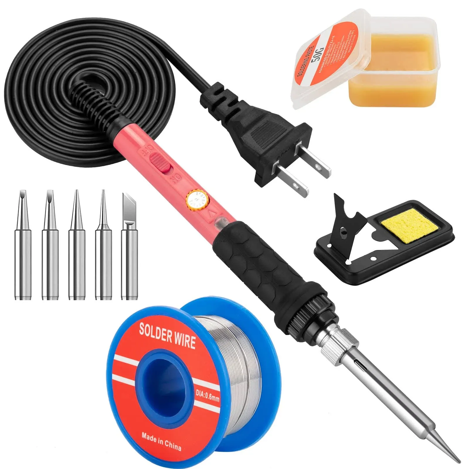 Soldering Iron Kit, 60W Soldering Iron with Interchangeable Iron Tips, 10-in-1 Adjustable Temperature Soldering Welding Iron Kit for any Hobby Enthusiast 110V US Plug