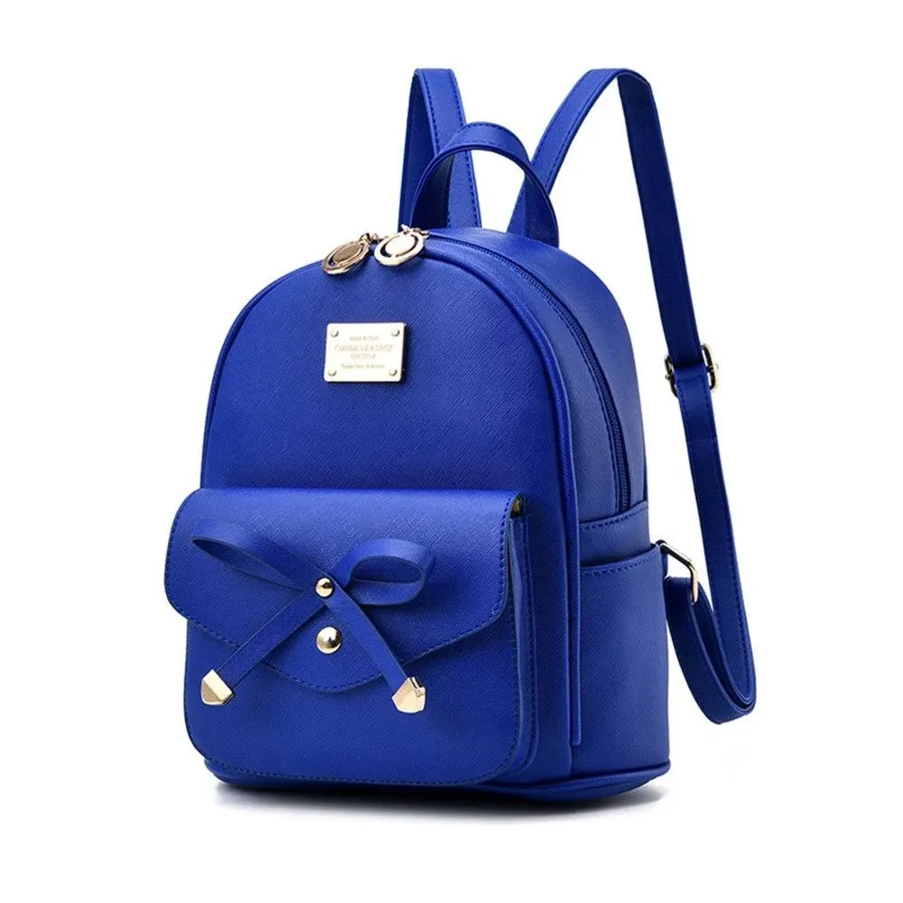 Girls Bowknot Cute Leather Backpack Mini Backpack Purse for Women