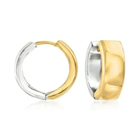 Ross-Simons Sterling Silver and 14kt Yellow Gold Reversible Huggie Hoop Earrings ...