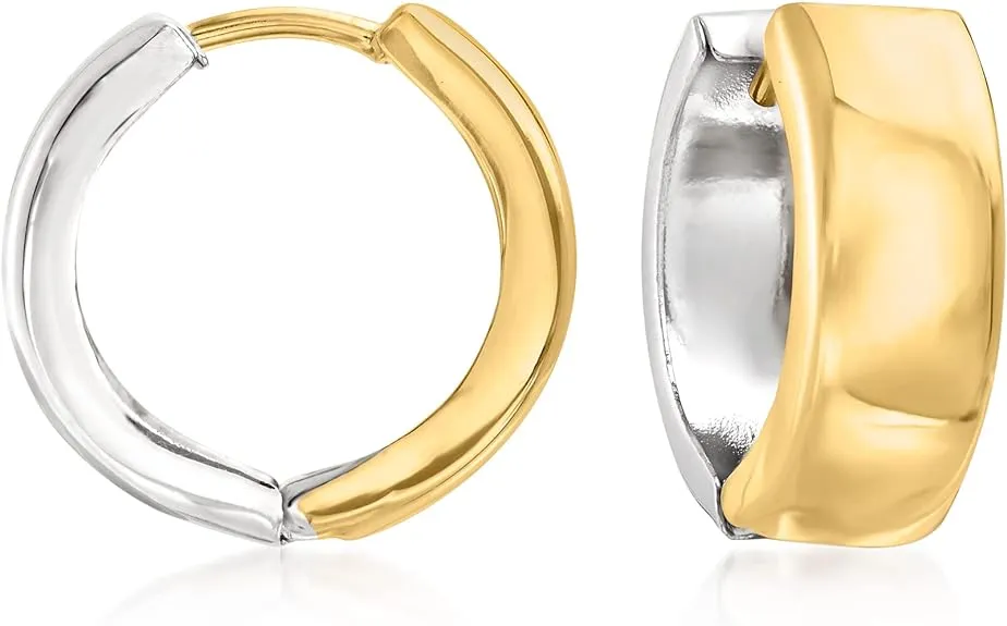 Ross-Simons Sterling Silver and 14kt Yellow Gold Reversible Huggie Hoop Earrings