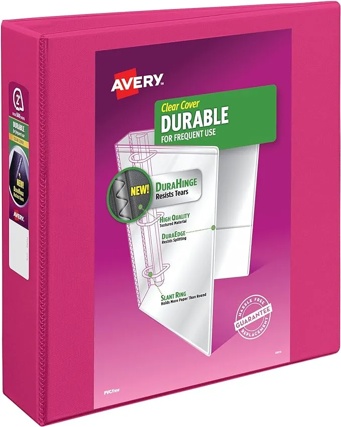 Avery Durable View 3 Ring Binder, 2 Inch Slant Rings, 1 Pink Binder (17836)