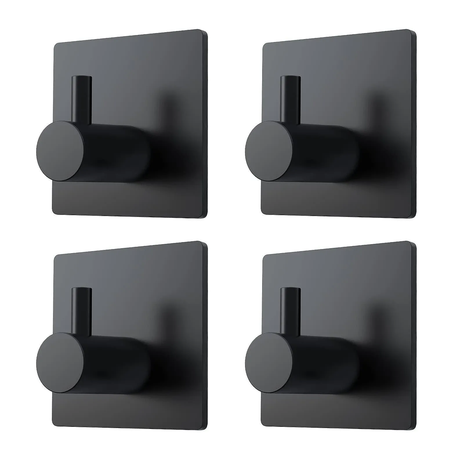 Adhesive Towel Hooks Heavy Duty Stick on Wall Hooks Shower Hooks for Bathroom Kitchen Door, 4 Pack, Matte Black