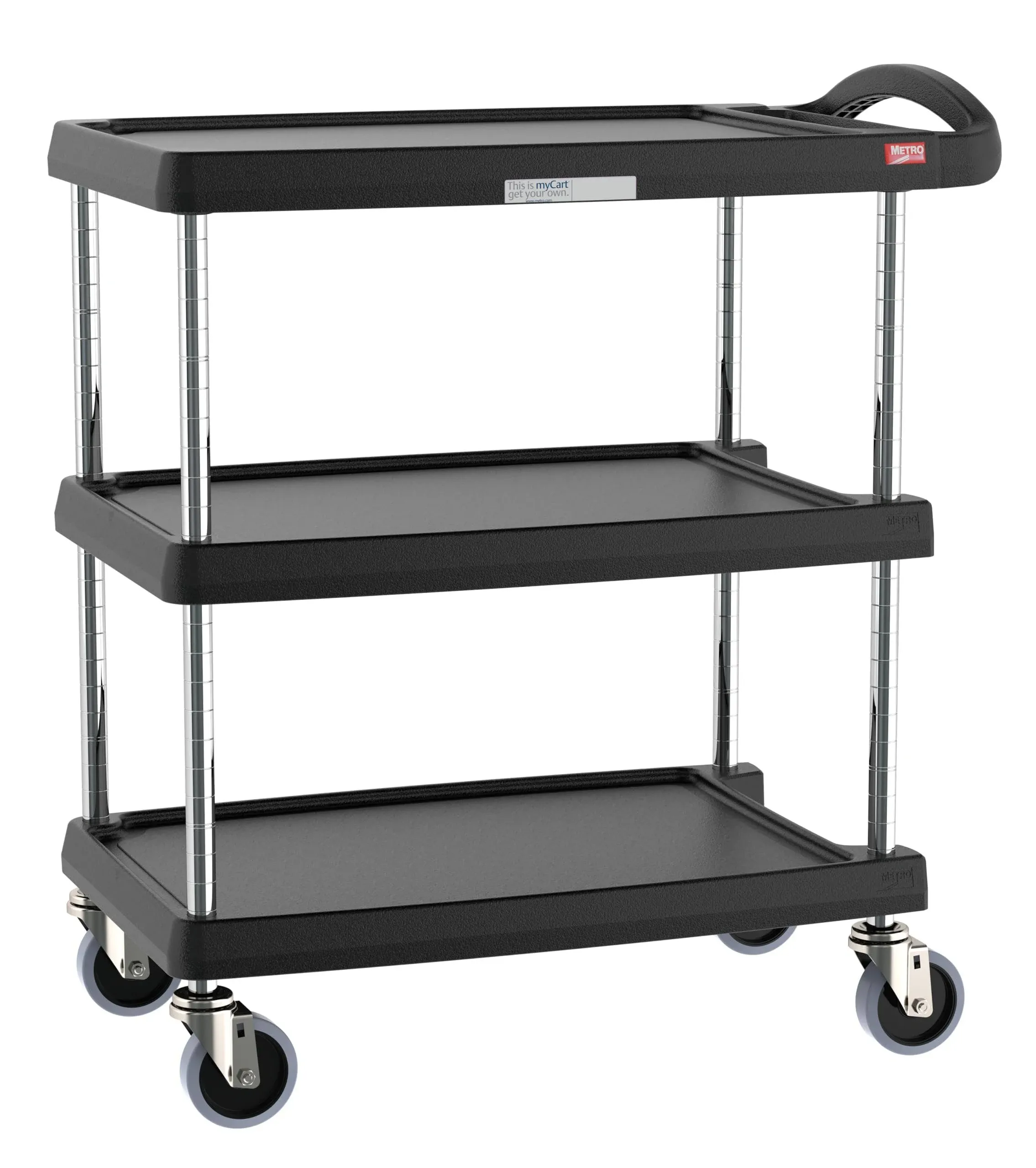 Utility Cart with Lipped Plastic Shelves, Polymer (Shelf), Flat, 3 Shelves, 400 lb