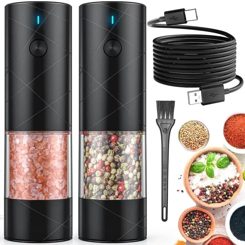 2Pack Electric Salt and Pepper Grinder Set USB Rechargeable with Warm LED Light, Adjustable Coarseness Lidaop Large Capacity Automatic Salt Pepper