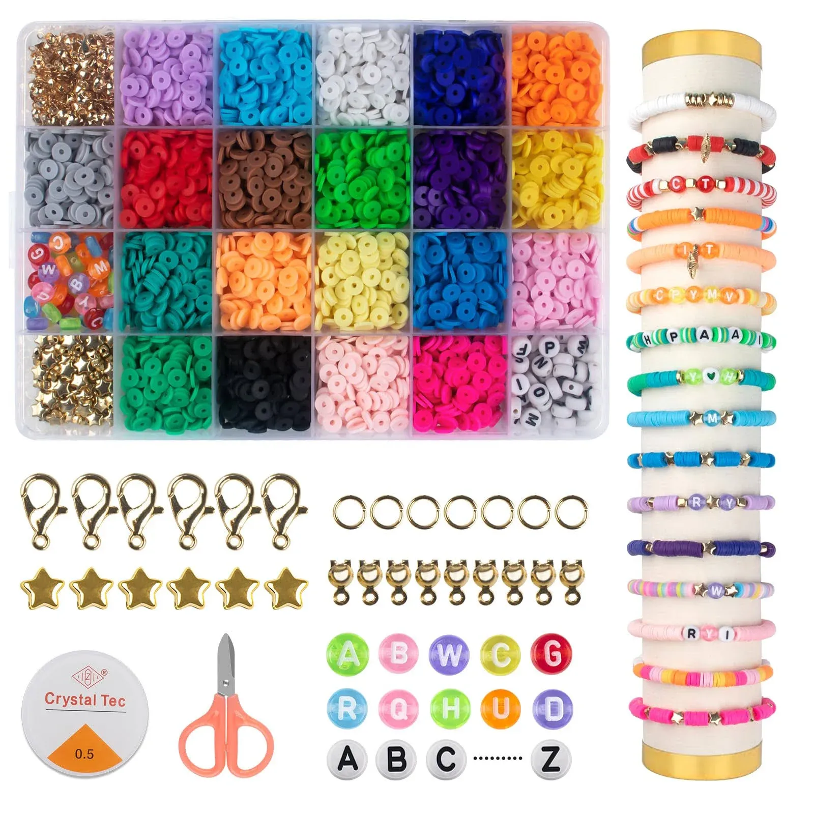 4200+ PCS Beads for Threading, 6mm Clay Beads Set, Flat Bracelets Beads DIY with Letters for Bracelets, Necklaces, Earrings, Jewellery Making, DIY Pendant Charms Kit