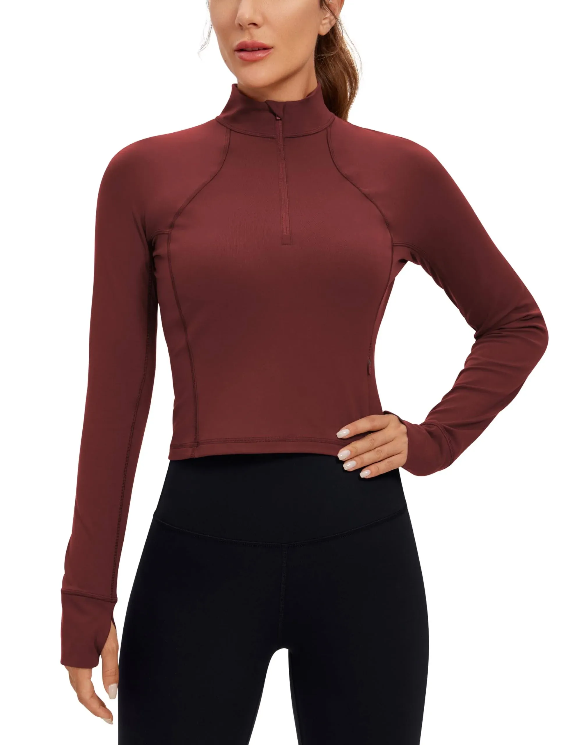 CRZ YOGA Women's Butterluxe Long Sleeve Workout Shirts Half Quarter Zip Sweatshirt Athletic Crop Top Collared Fall Shirt