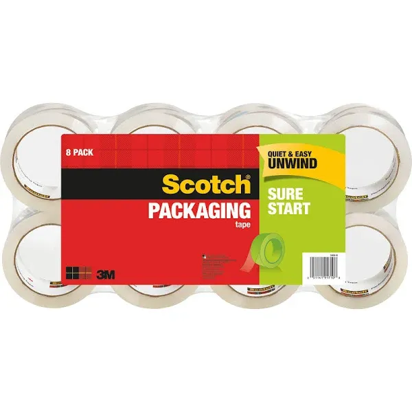 Scotch Sure Start Packaging Tape, Clear, 1.88 in x 54.6 yds, 4 Rolls