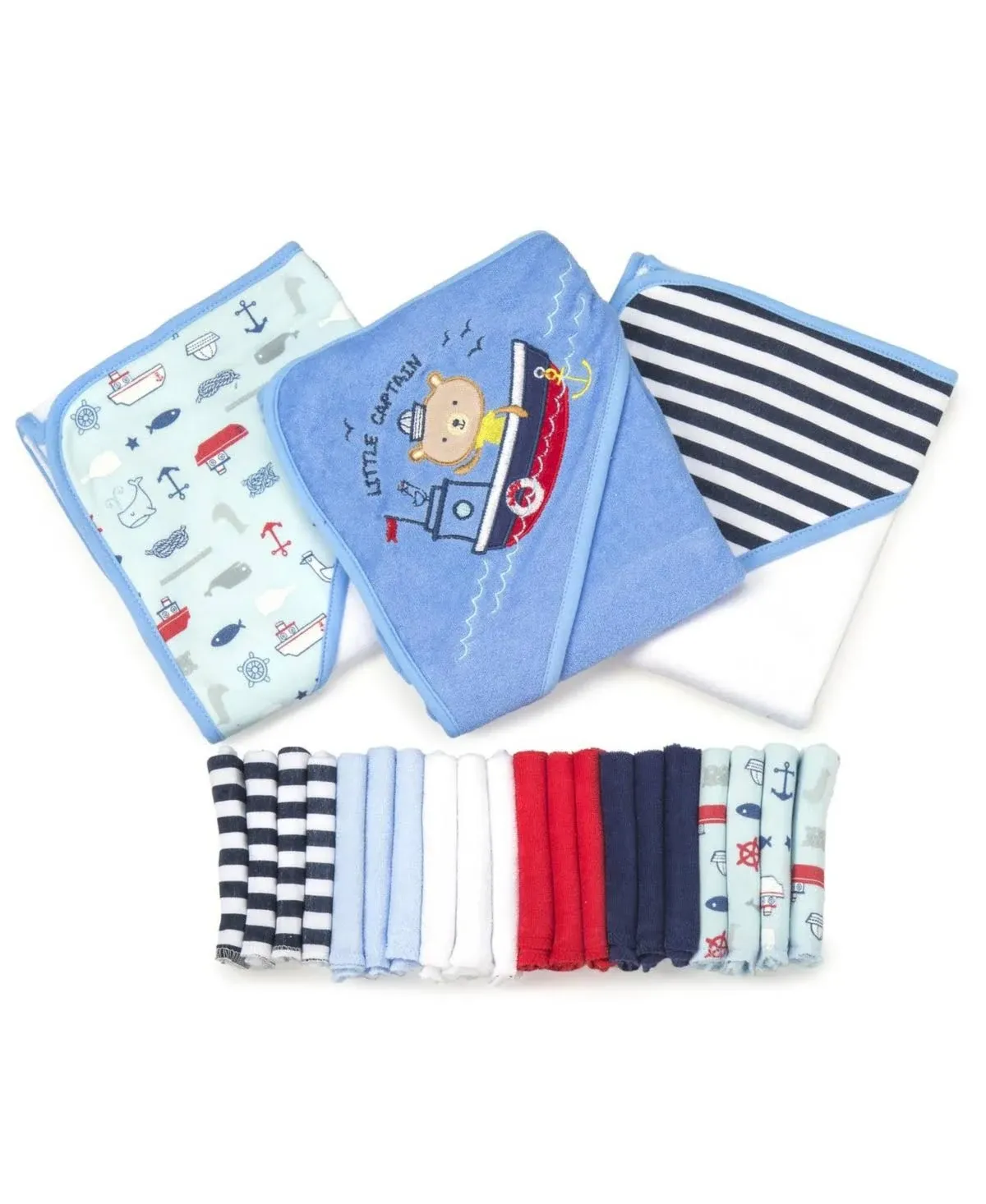 Spasilk 23 Piece Bath Hooded Towel Washcloth Giftset - Navy Nautical