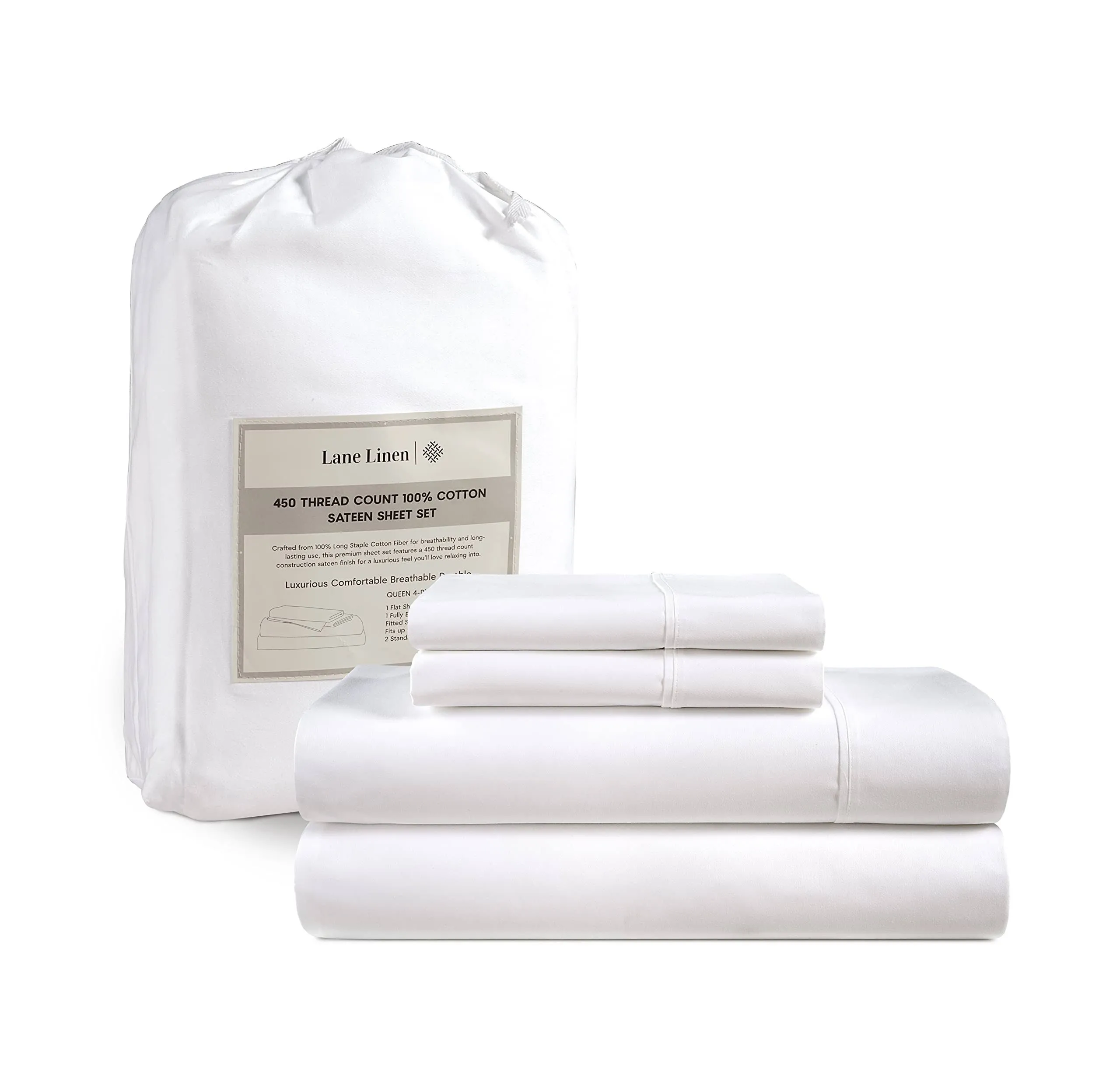 LANE LINEN 100% Cotton King Size Sheets Set 450 Thread Count