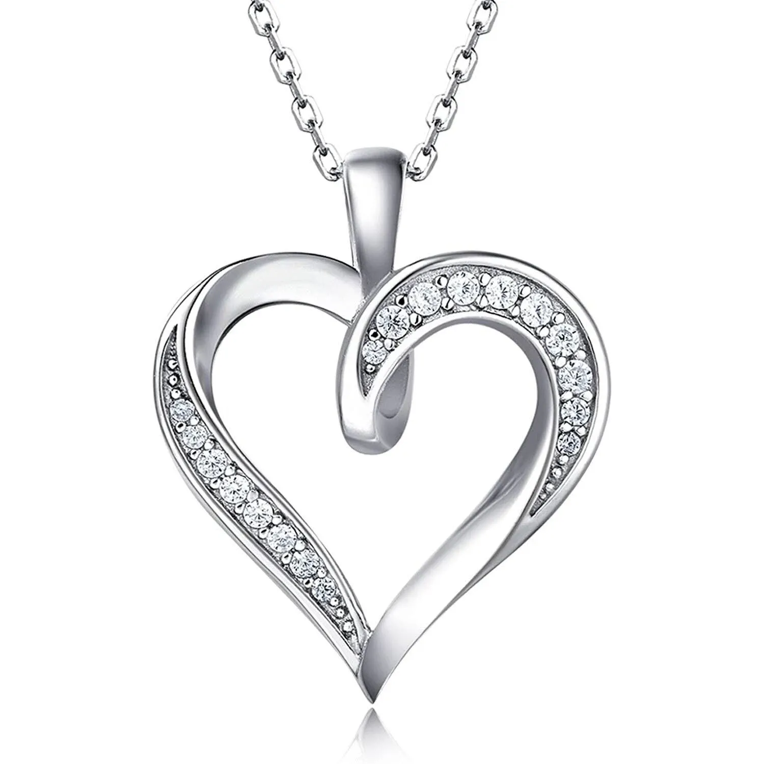 Billie Bijoux Silver Love Heart Necklace 925 Sterling Silver Platinum Plated Round CZ Woman's jewelry Gifts for Women