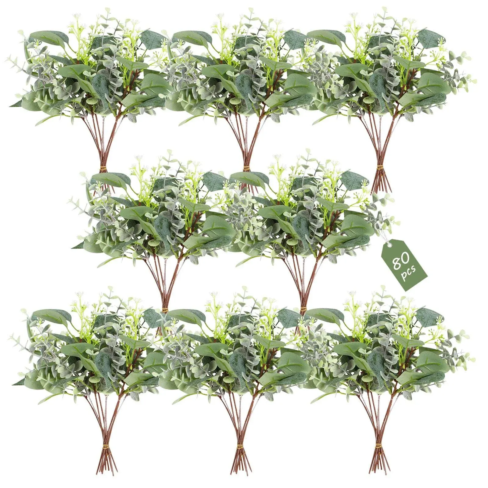  80 PCS Artificial Bulk Eucalyptus Stems Faux Leaves Silver Dollar Eucalyptus 