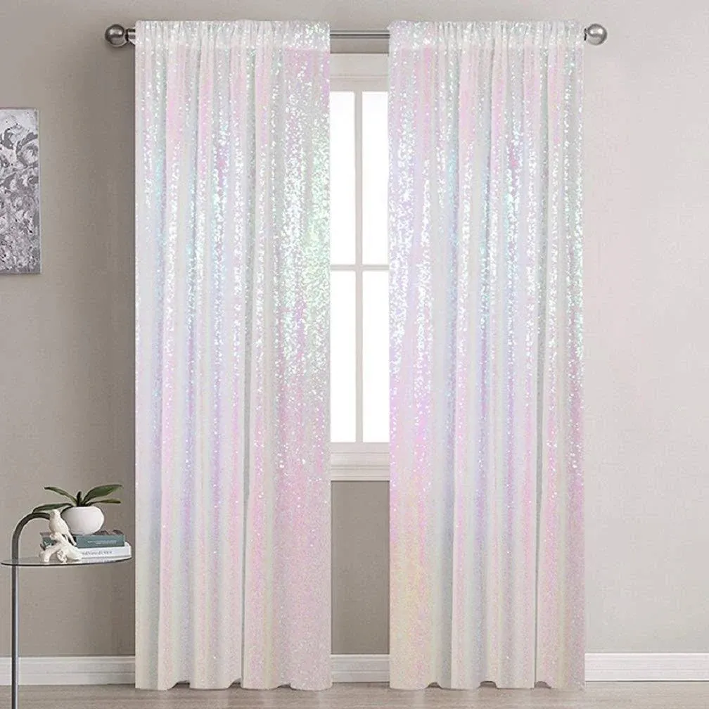 Partisout Sequin Curtains 2 Panels Iridescent White 2Ftx7Ft Sequin Backdrop Curtain 84In Lenght Glitter Wedding Backdrop Party Curtain Payette Sequin Curtain Photo Backdrop for Christmas Decorations