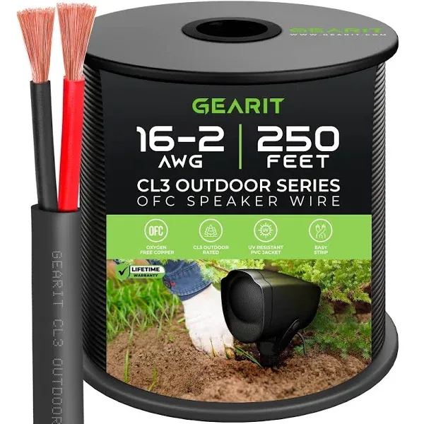 16/2 Speaker Wire (250 Feet) 16AWG Gauge - Outdoor Direct Burial in Ground/in...