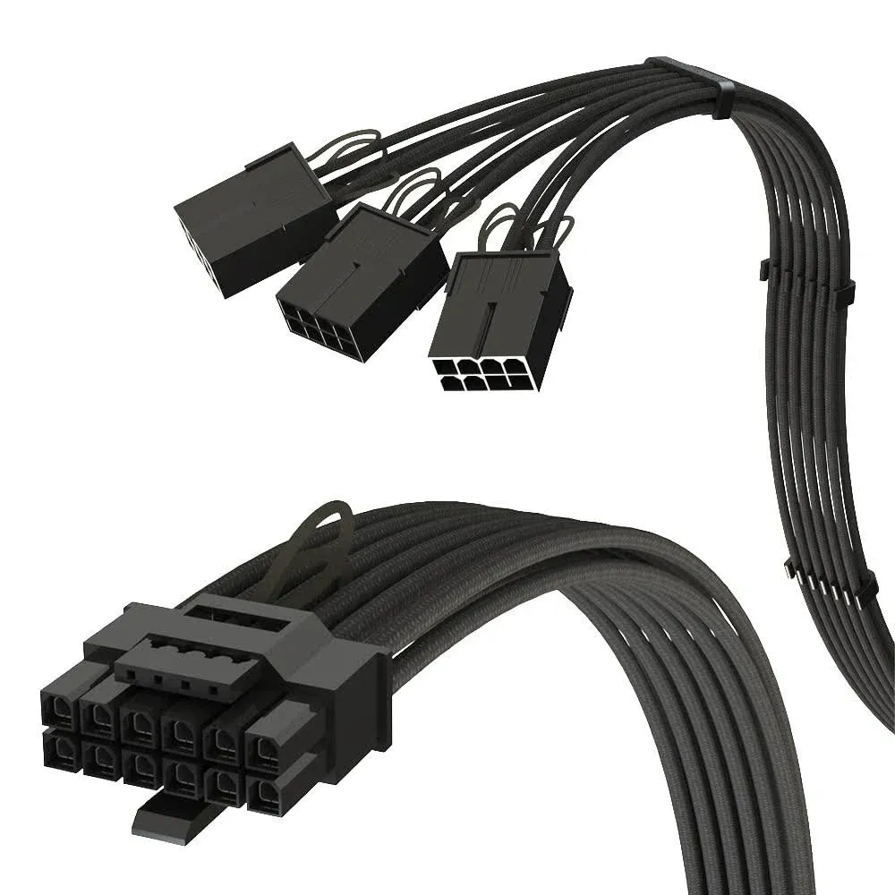 LINKUP - Ava PCIe 5.0 12VHPWR 16Pin (12+4) 16AWG Sleeved High Current Power Cable for RTX4000 to 3 x 8Pin PCIe 4.0 PSU - 30cm