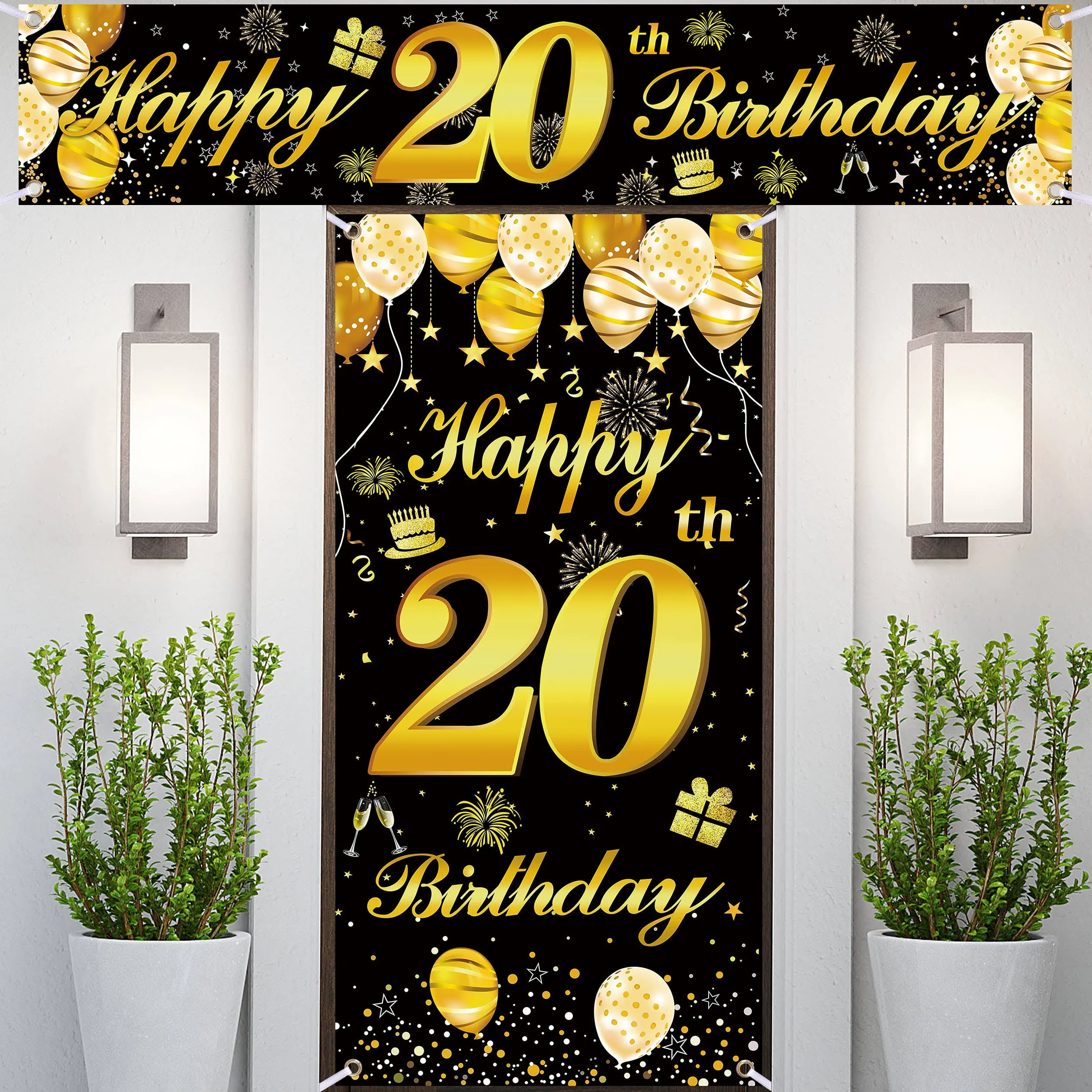 20th Happy Birthday Door Banner Birthday Decorations for Men Birthday Party Decorations Birthday Backdrop